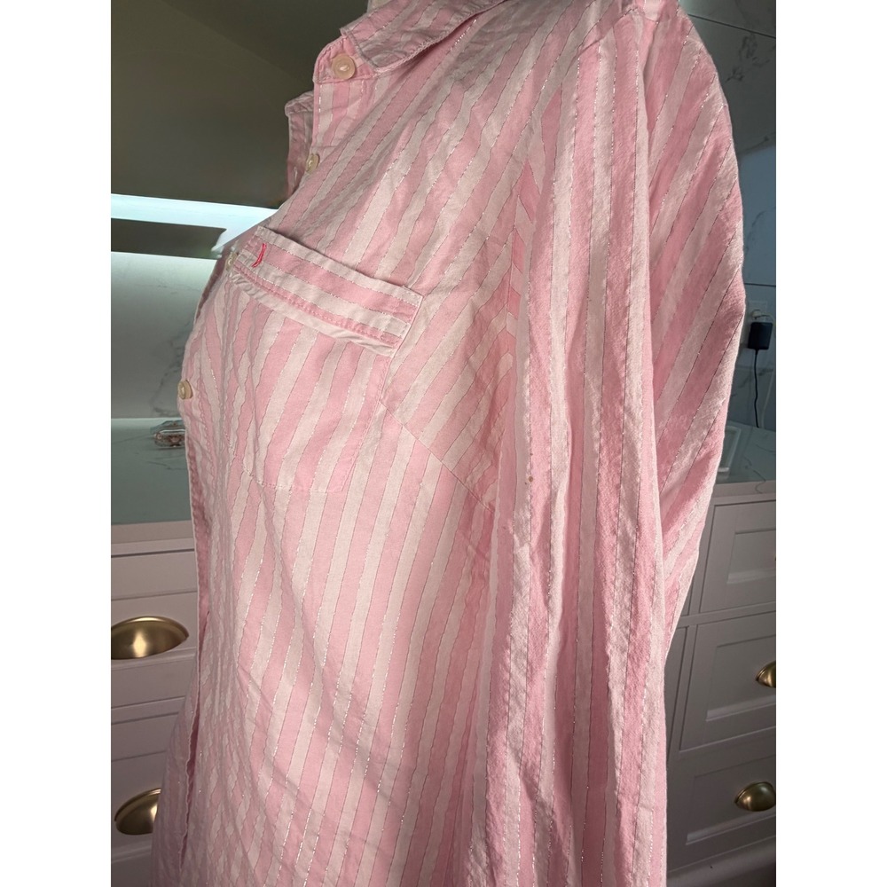 Victorias Secret Sleep Shirt Womens S Pink Cotton Striped Metallic Boyfriend Fit - Picture 5 of 13